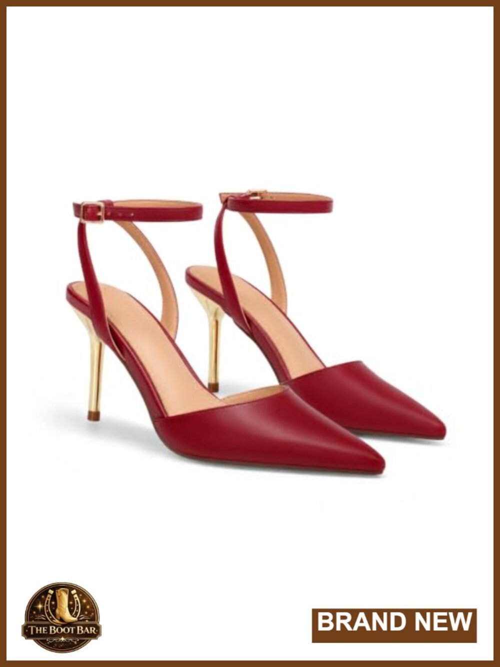 Women's Pointed Toe Stiletto Heels Ankle Strap PU Leather Dress Shoes 3.2" Heel